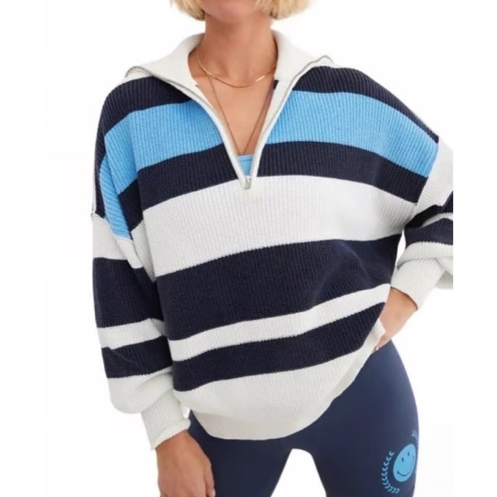 Aerie Quarter-Zip Knit Sweater Size Medium Oversized Roomy Fit